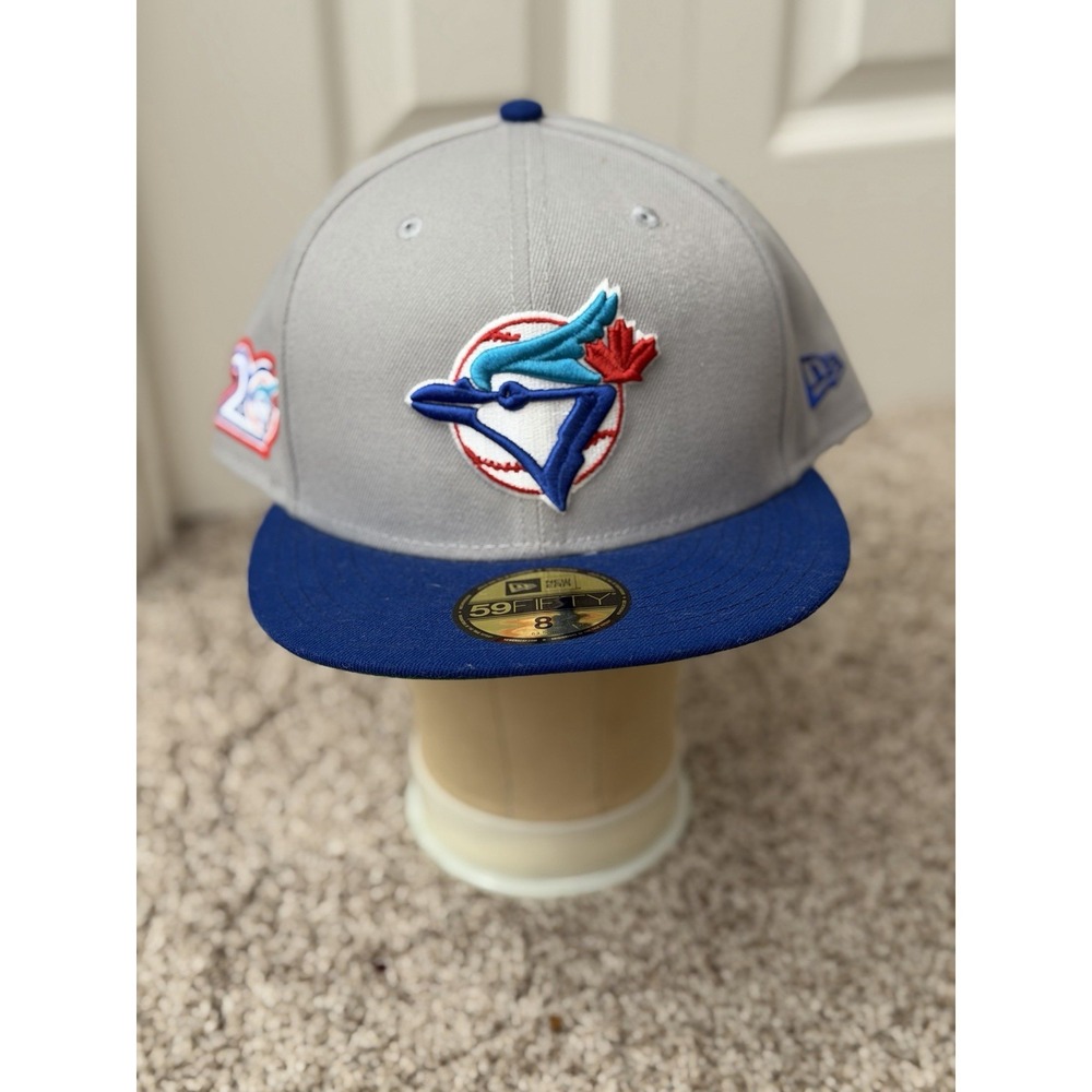 Toronto Blue Jays New Era 59FIFTY Gray Blue Side Patch Fitted Hat Size 8 NEW